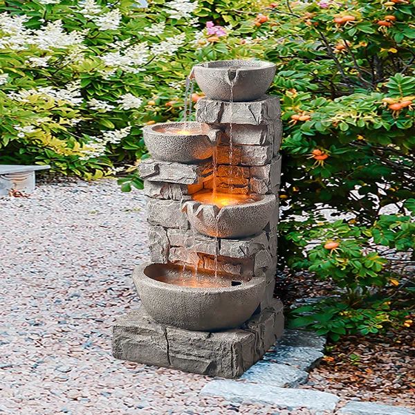 Cuvier Resin Stone Tiered Bowls Fountain with Light | Wayfair Professional