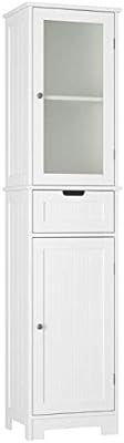 HOMECHO Bathroom Storage Cabinet with 3 Tier Shelf Drawer Glass Door, Floor Cabinet Free Standin... | Amazon (US)
