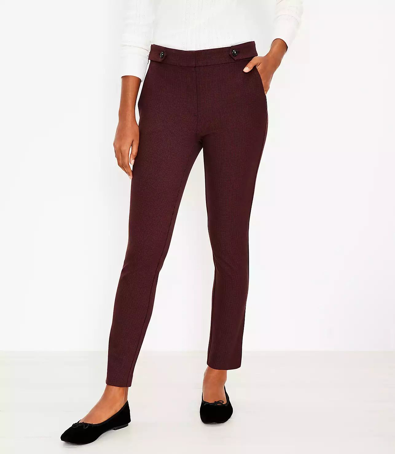 Button Tab Perfect Skinny Pants in Houndstooth | LOFT