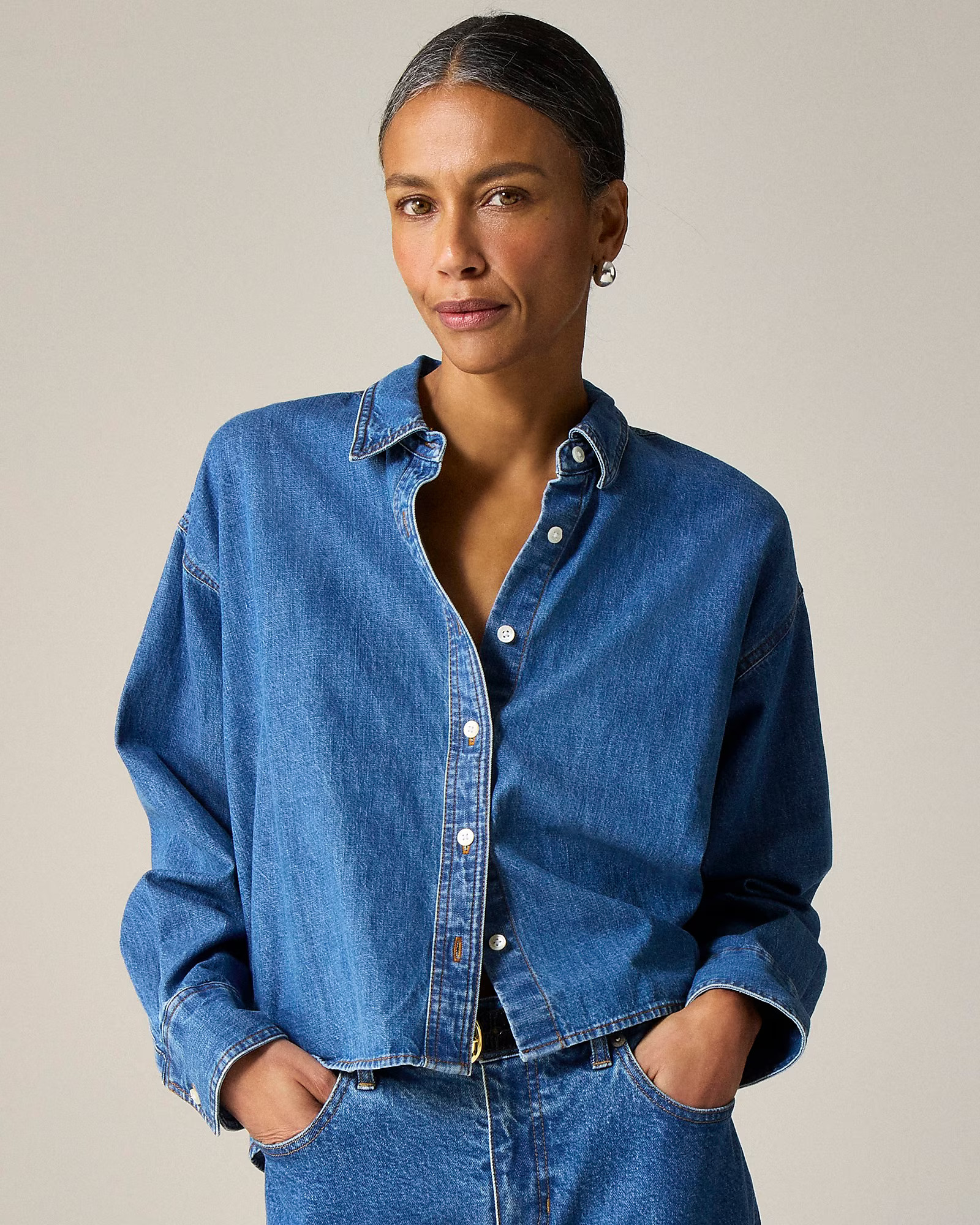 Étienne cropped button-up shirt in chambray | J. Crew US