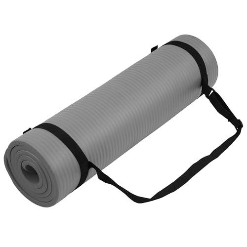 Fitvids 1/2-Inch Thick High Density Foam Exercise Yoga Mat with Carrying Strap, For Cushioning The Body Against Hard Floors, Gray | Amazon (US)