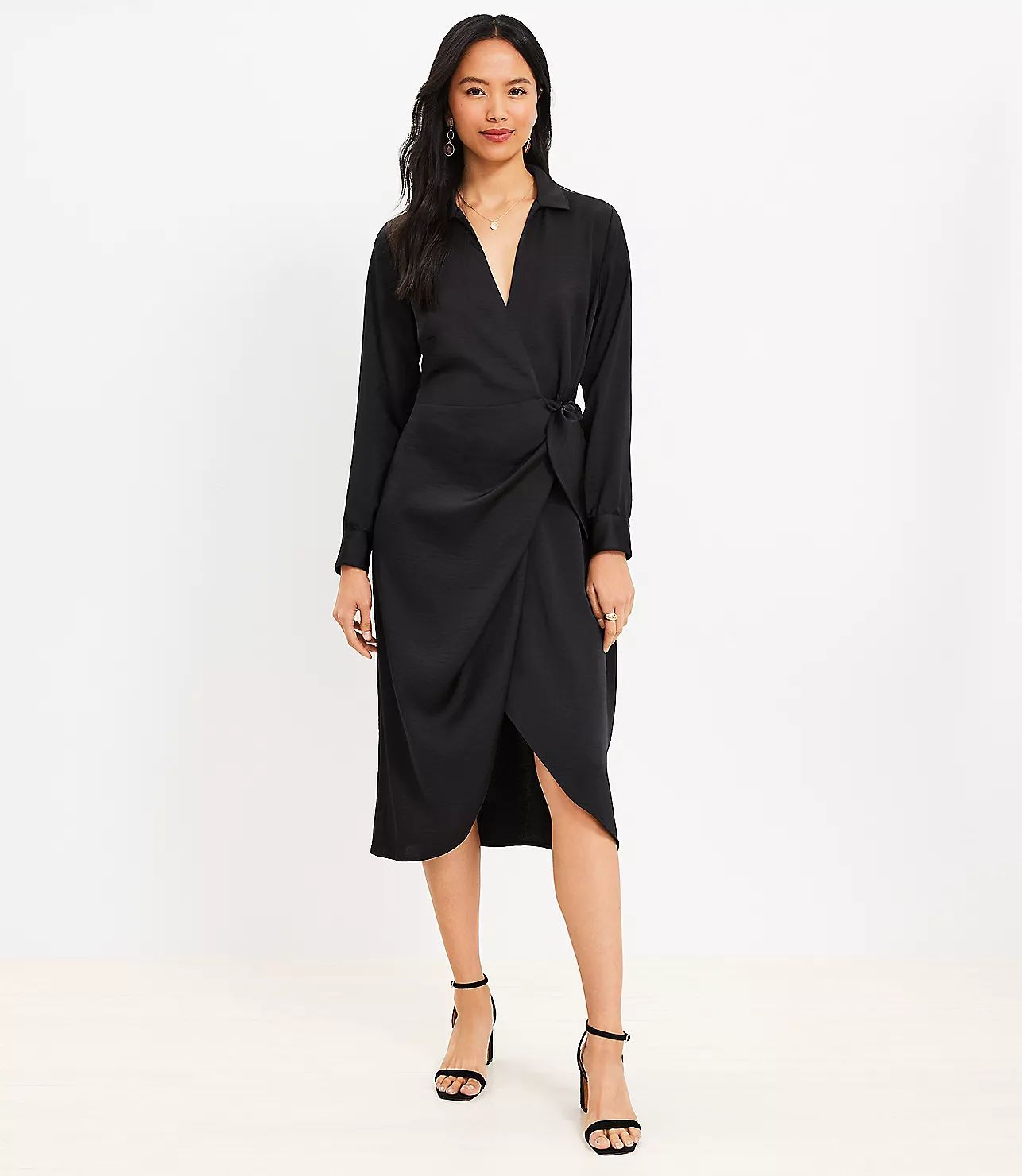 Satin Wrap Midi Dress | LOFT