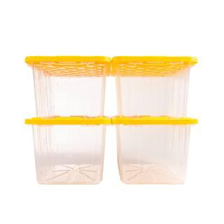 27 Gal. Tough Storage Tote in Clear with Yellow Lid (4-Pack) | The Home Depot