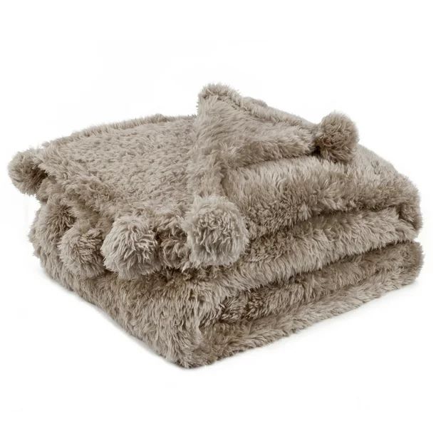 PAVILIA Cream Sherpa Throw Blanket for Couch, Pom Pom | Fluffy Plush Soft Blanket for Sofa Bed | ... | Walmart (US)