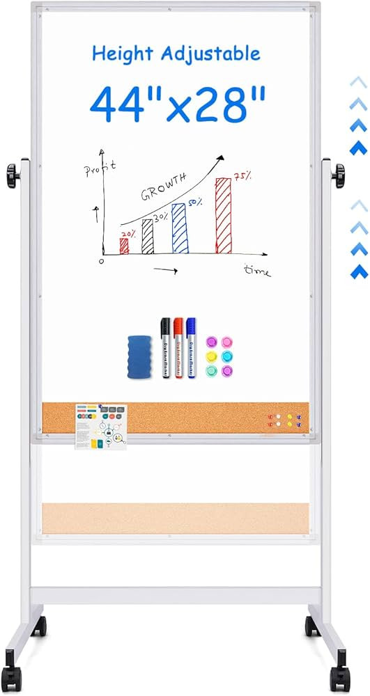 maxtek Rolling White Board, 44x28 Inches Magnetic Cork Board Combo, Portable Double-Sided Dry Era... | Amazon (US)