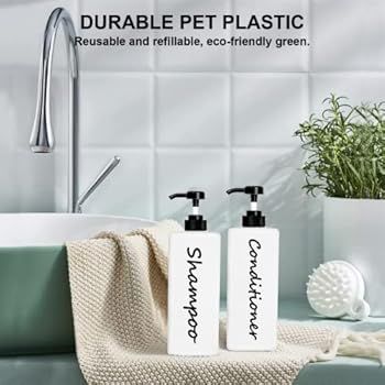 Shampoo and Conditioner Dispenser (Set of 3, 27oz) Modern Refillable Shampoo Pump Bottles for Sho... | Amazon (US)