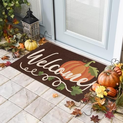 CiyvoLyeen Pumpkin Welcome Doormat Fall Indoor Outdoor Entrance Home Front Porch Rugs Halloween Housewarming Greetings Gift Decoration Supplies 17 x 30 Inches | Amazon (US)