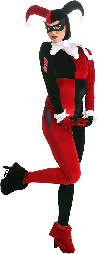Deluxe Women's Harley Quinn Costume - DC Comics Harley Quinn Jumpsuit, Hood, Mask, Cuffs, Gloves ... | Amazon (US)