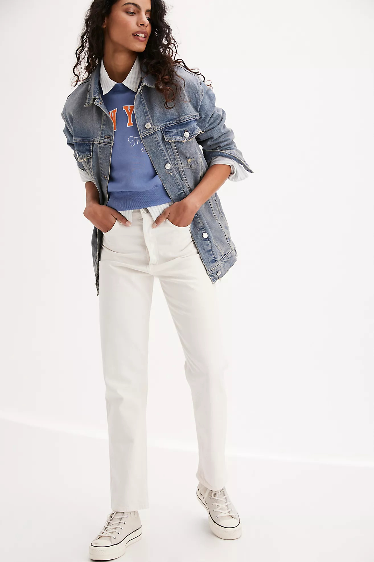 Destroyed Long & Lean Trucker Jacket | Free People (Global - UK&FR Excluded)