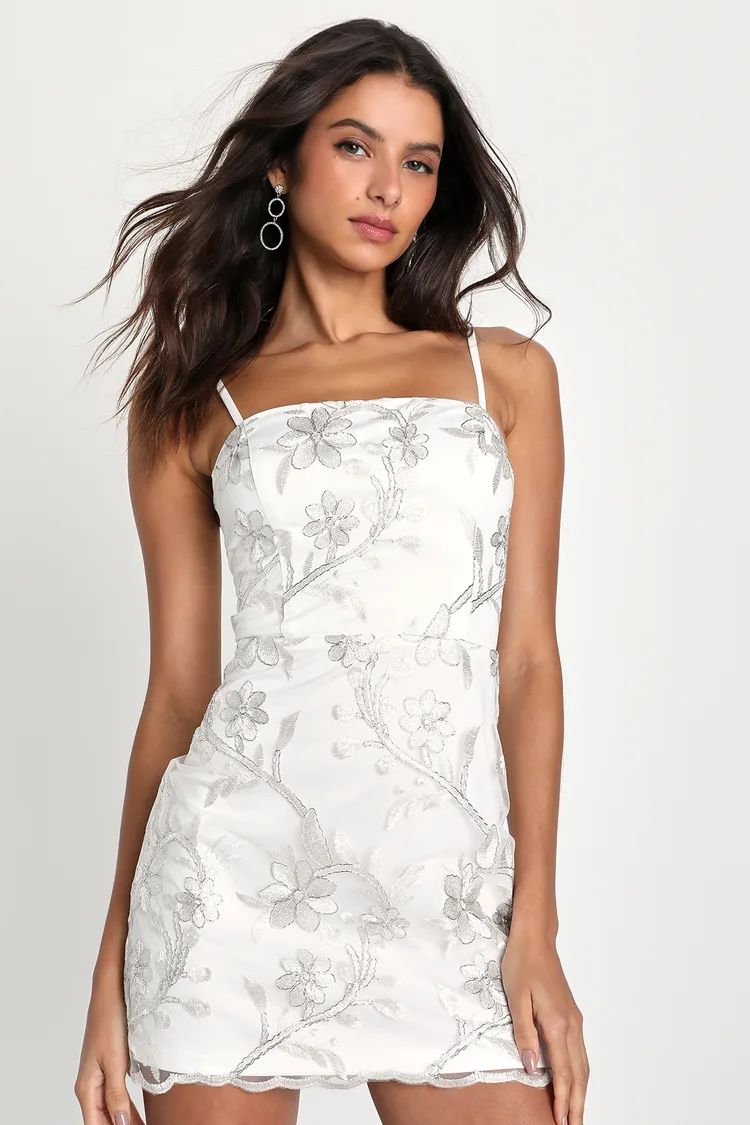 Rare Refinement White Floral Embroidered Tie-Back Mini Dress | Lulus (US)