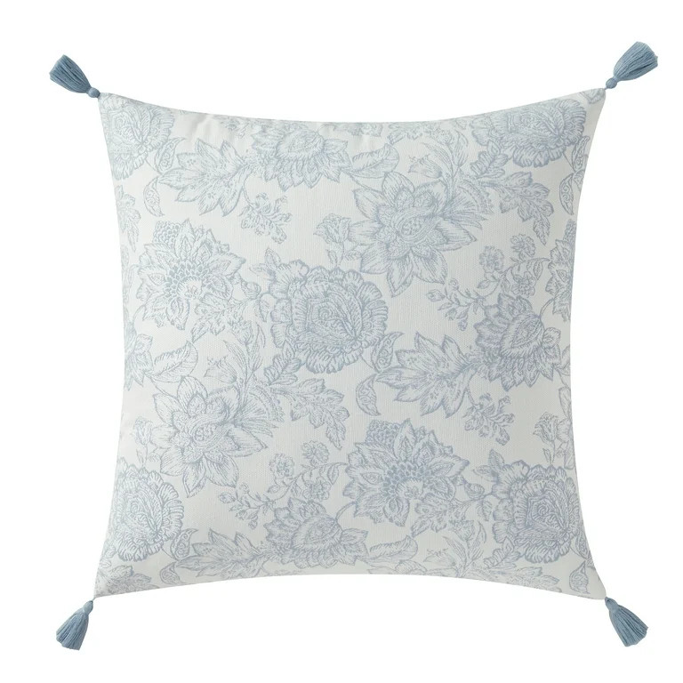 My Texas House 20" x 20" Blue Veronica Floral Tassel Decorative Pillow Cover - Walmart.com | Walmart (US)