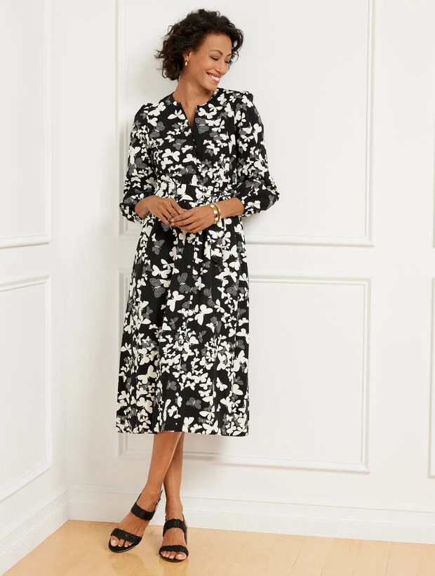 Dotted Butterflies Poplin Shirtdress | Talbots