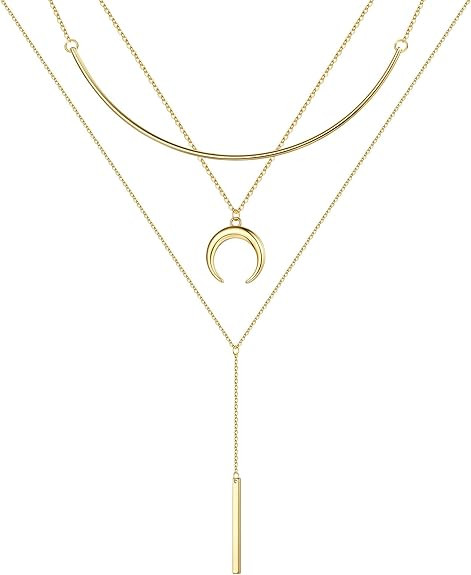 Turandoss Gold Layered Necklaces for Women - 14K Gold Plated Handmade Multilayer Bar Pearls Coin ... | Amazon (US)