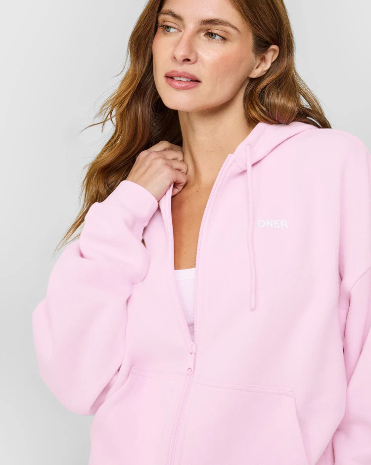Mid Weight Relaxed Zip Through Hoodie 
 Chalk Pink | Oner Active (UK / US)