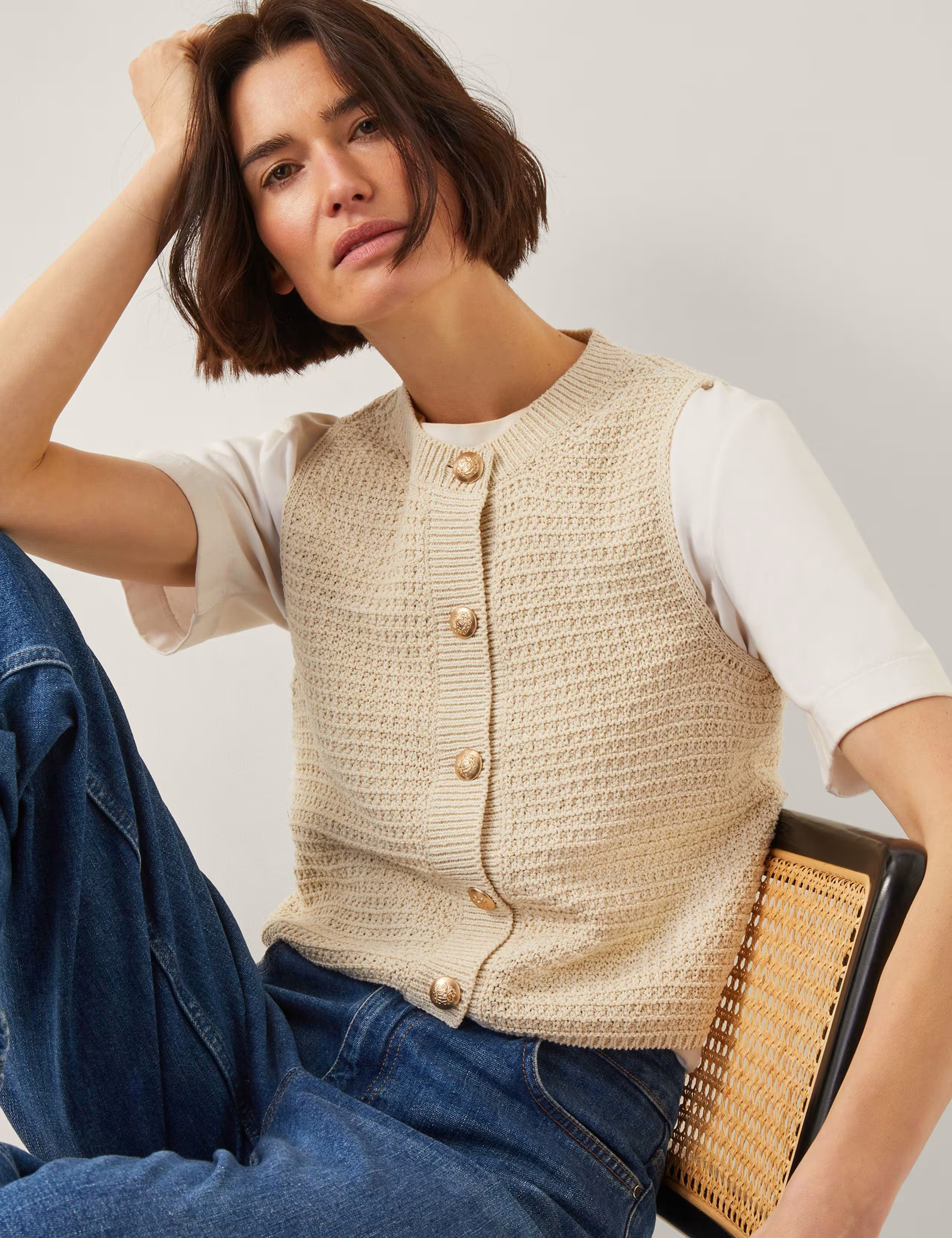Cotton Rich Textured Button Through Vest | Marks & Spencer (UK)