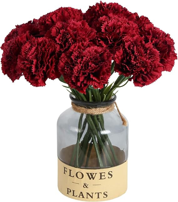 Red Carnations Artificial Flowers 15pcs Real Touch Carnation Flowers Silk Flowers with Stems for ... | Amazon (US)