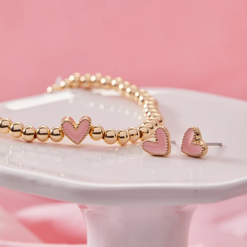 Heart Stretch Bracelet in Pink - Etsy | Etsy (US)