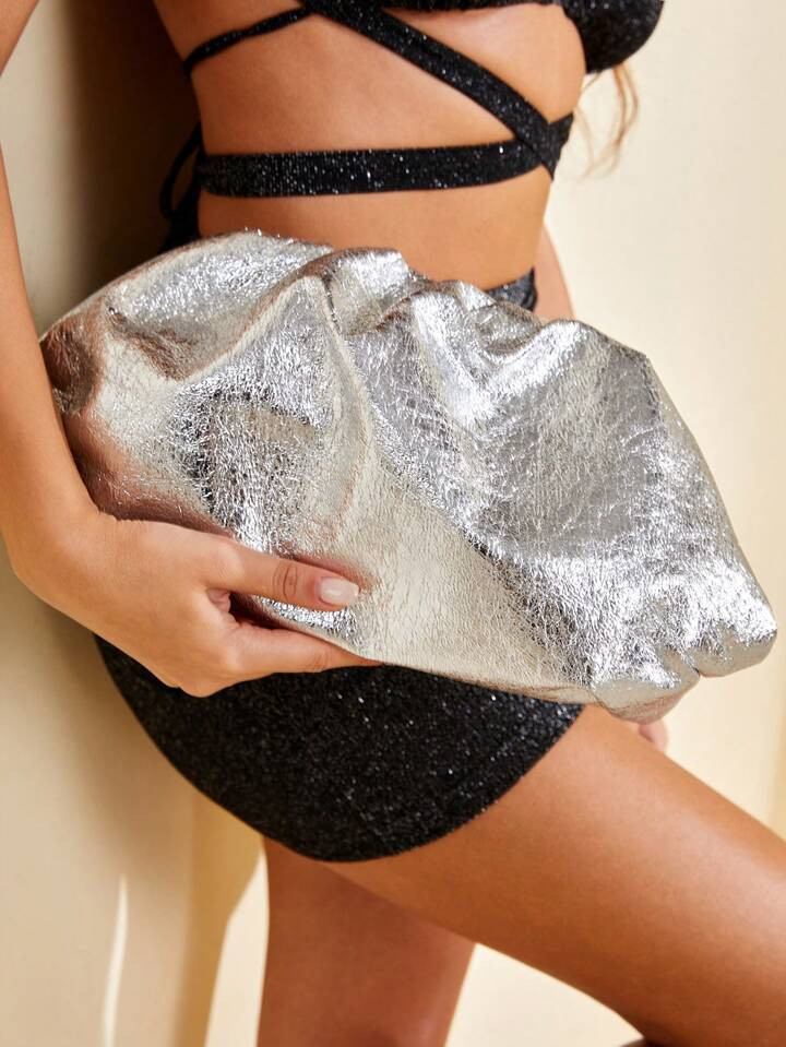 SHEIN SXY Street,Elegant,Glitter Women's Random Metallic Pattern Ruched Bag,Evening Bag,For Party... | SHEIN