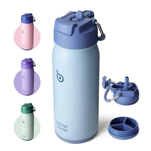 BOTTLE BOTTLE 16 oz sports water bottle stainless steel insulated kids water bottle with straw and pills holder for gifts and school（blue） | Amazon (US)