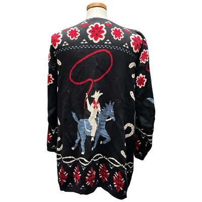 Vintage 90s Delia McKain Western Cowboy Roping Cardigan Sweater Size Large Black | eBay US