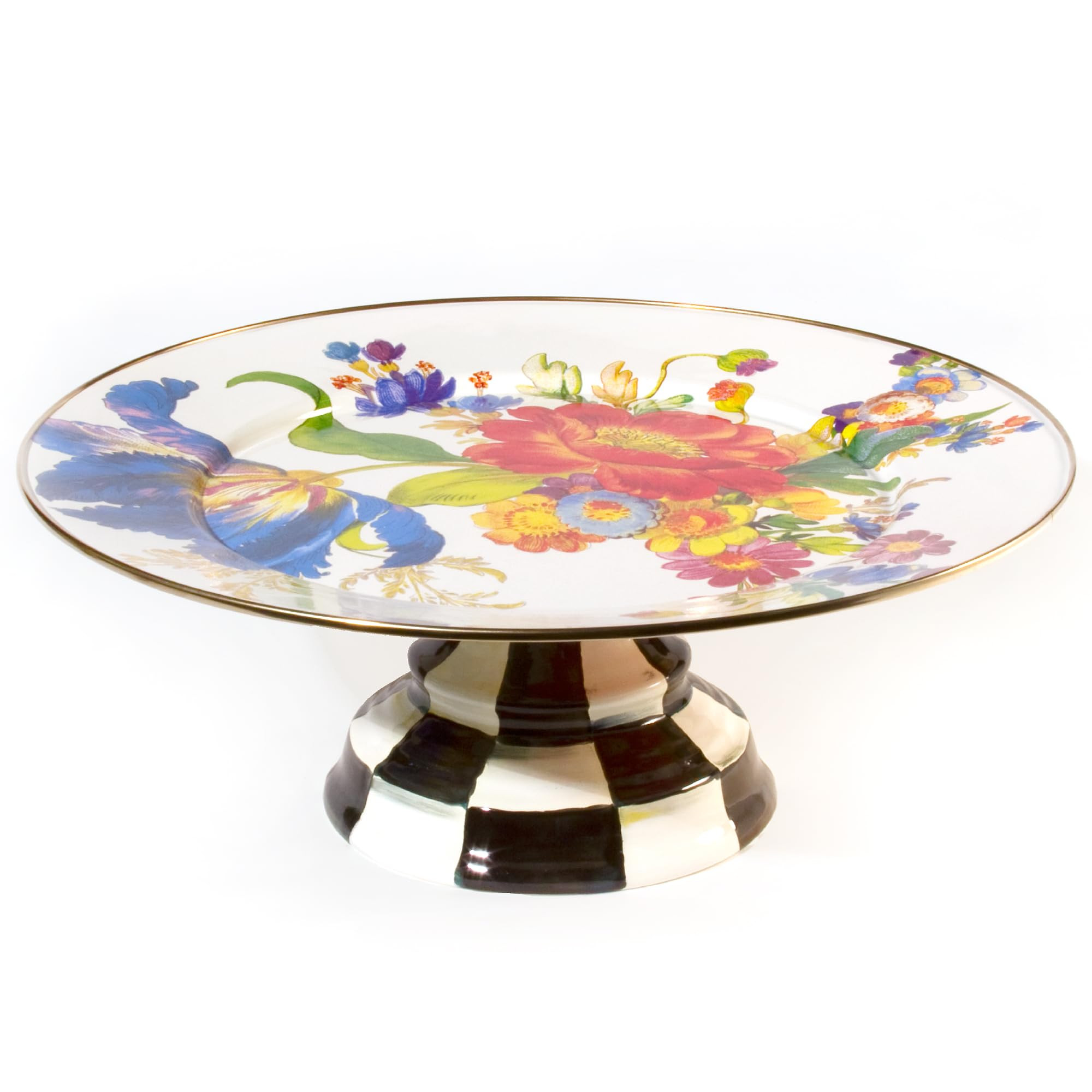 MACKENZIE-CHILDS Enamel Pedestal Platter, Round Cake Stand, Large White Flower Market | Amazon (US)