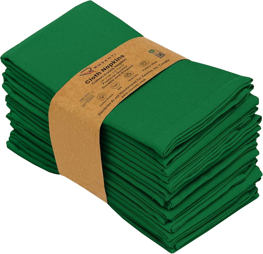 Ruvanti Cloth Napkins Set of 12, 18x18 Inches Napkins Cloth Washable, Soft, Durable, Absorbent, C... | Amazon (US)