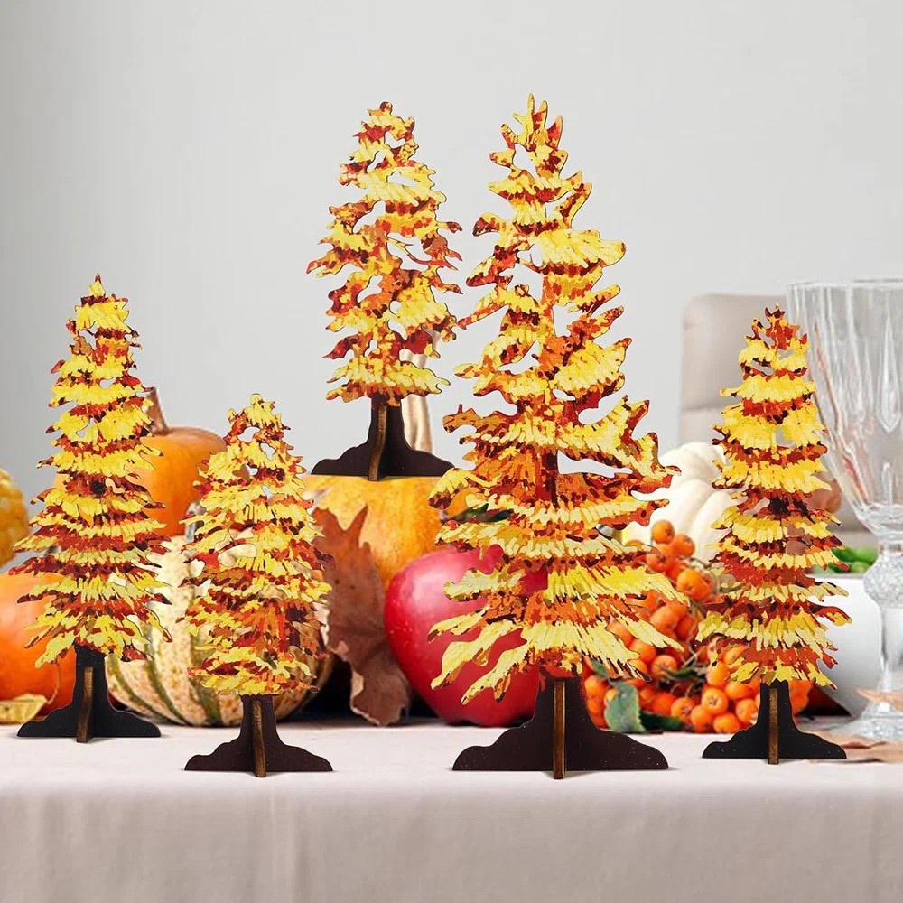 The Holiday Aisle® 5 Pcs Fall Decor Fall Mantel Decor Wooden Free Standing Fall Trees Art Rustic... | Wayfair North America