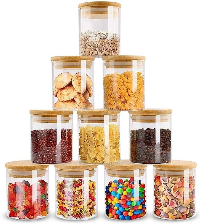 ZPGXLRZ 10 Piece Glass Storage Jars Set with Airtight Bamboo Lids, 6oz Glass Spice Jars-Mini Food... | Amazon (US)
