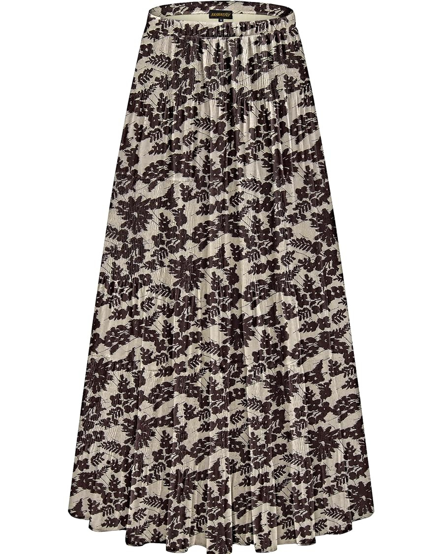 NASHALYLY Women's Chiffon Elastic High Waist Pleated A-Line Flared Maxi Skirts | Amazon (US)