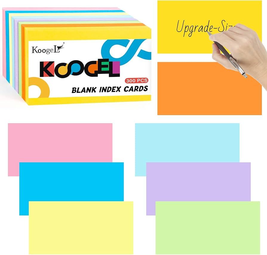 Koogel 300PCS Blank Index Cards, 3 x 5 Inch Index Cards Unruled Note Cards Study Cards 8 Neon Col... | Amazon (US)