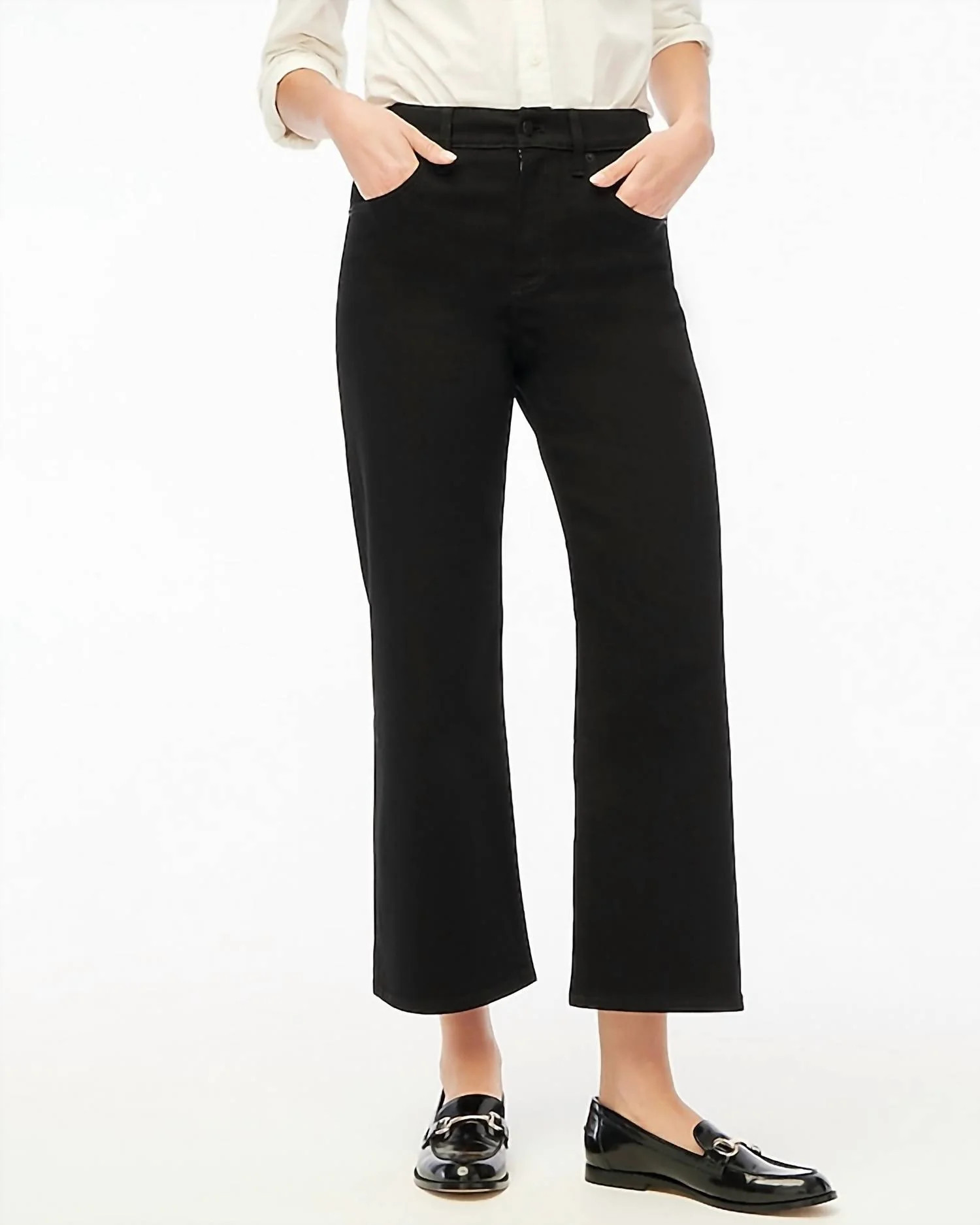 Wide-Leg Crop Jean In All-Day Stretch In Black | Shop Simon