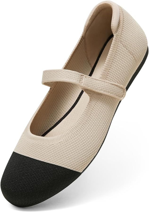 Arromic Flats for Women Round Toe Comfortable Velcro Mary Jane Shoes Dressy Ballet Flats Washable... | Amazon (US)