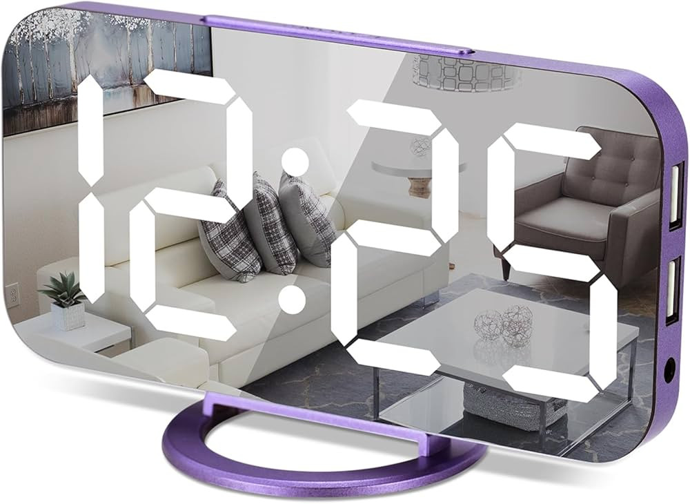 Alarm Clock for Bedroom,7” LED and Mirror Digital Clocks Large Display,with Double USB Charger ... | Amazon (US)