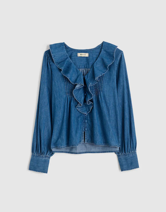 Denim Ruffled Pintuck Top | Madewell | Madewell