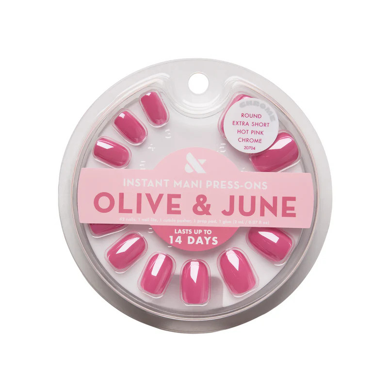 Hot Pink Chrome - Press On | Extra Short | Round | Olive & June