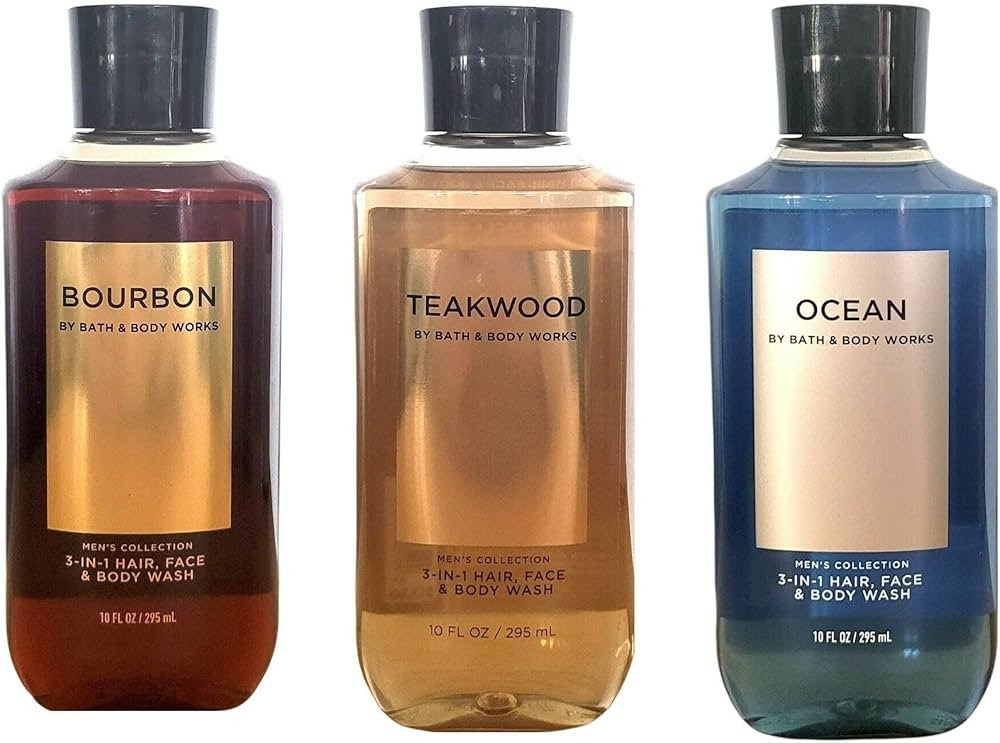 Bath and Body Works 3 Pack 2-in-1 Hair + Body Wash Teakwood, Ocean and Bourbon. 10 Oz. | Amazon (US)