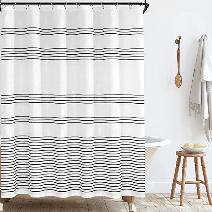 JINCHAN Black and White Shower Curtain Fabric Shower Curtain for Bathroom Modern Black Striped Sh... | Amazon (US)