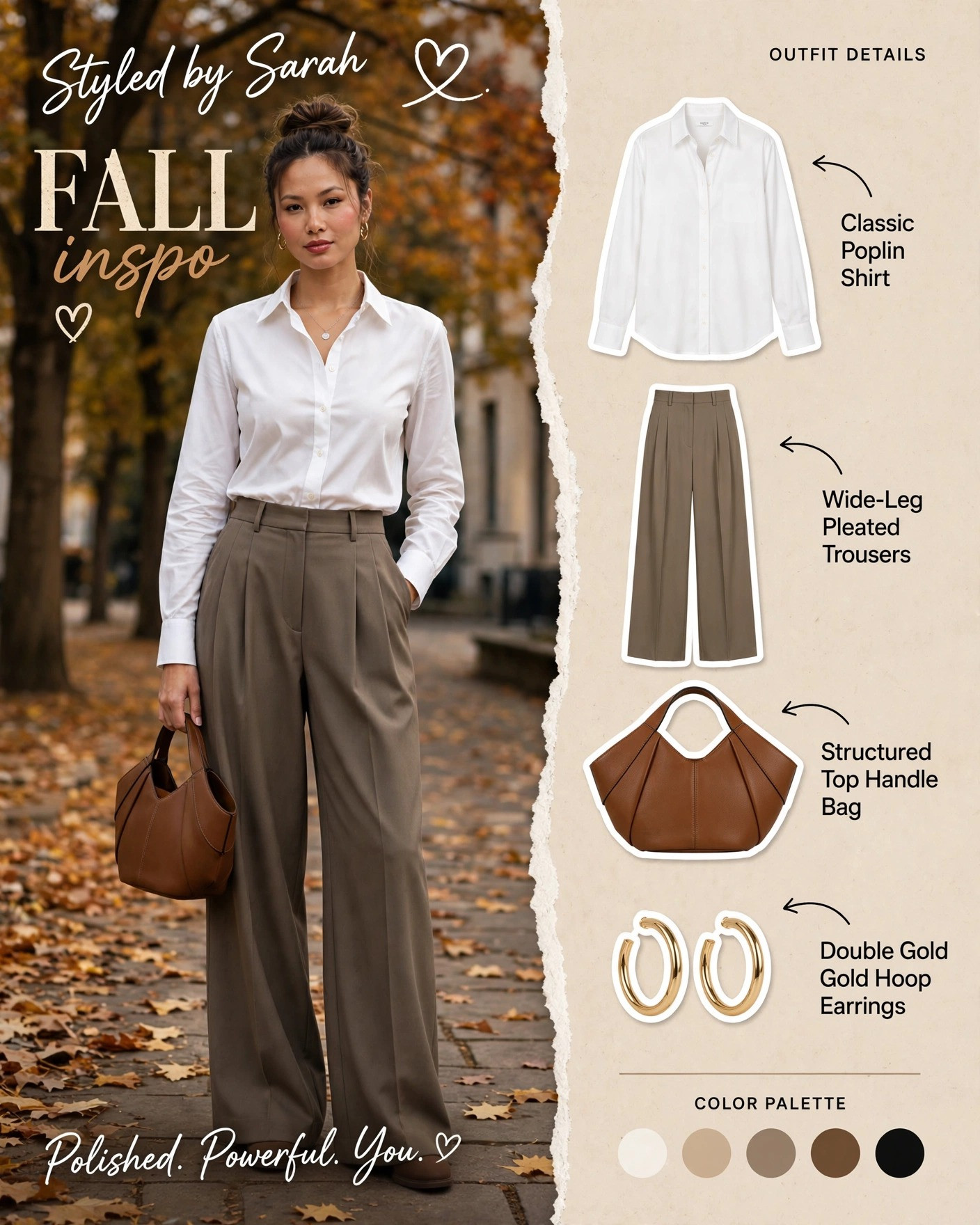 Polished. Powerful. You. 🤍 Power dressing: Zara wide-leg pleated trousers, classic Gap white poplin shirt, structured handbag & double hoop earrings. Shop the look below! 

 #StyledBySarah