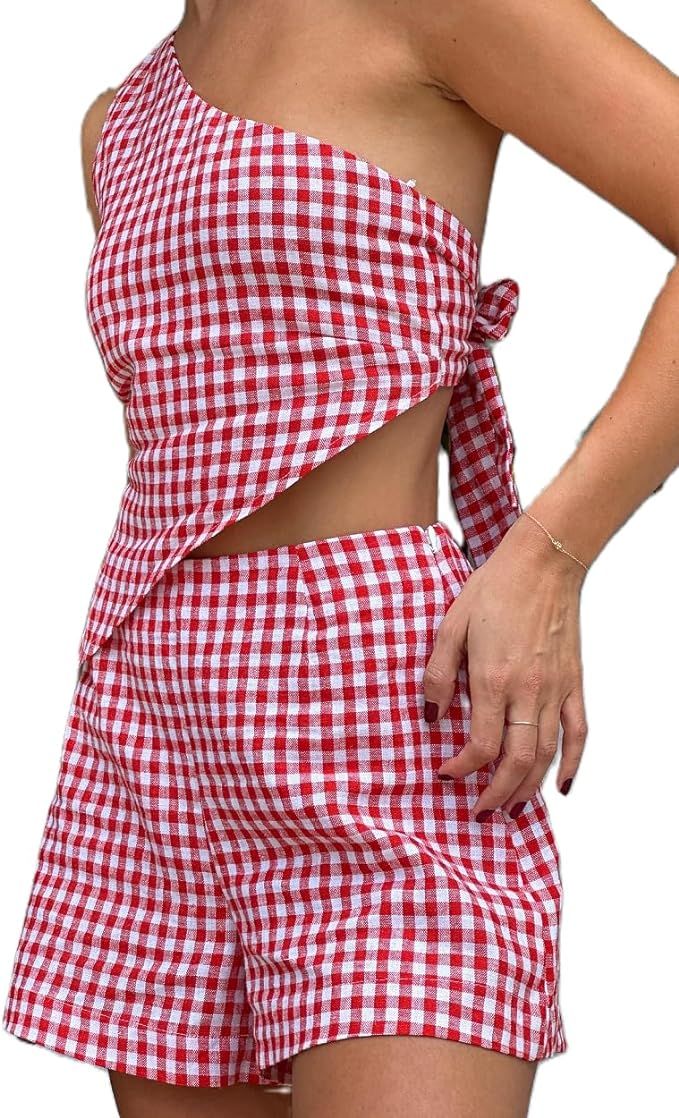 Seyurigaoka Women Y2k 2 Piece Lace Shorts Set Sleeveless V Neck Cami Top with Shorts Pajamas Sets... | Amazon (US)
