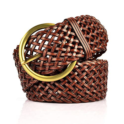 2 Inch Wide Leather Braided Belts for Women Hand Made Soft Woven Waistbands with Round Golden Pin... | Amazon (US)