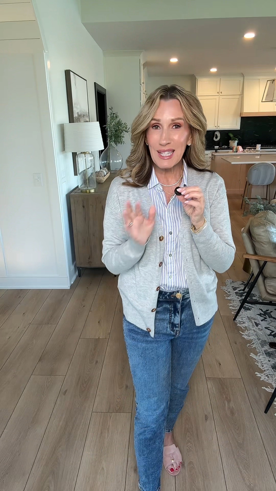 A classic spring sweater (I am in a small) with straight leg jeans (run true to size) sandals are also true to size 

#LTKOver40 #LTKdayinmylife #LTKSeasonal