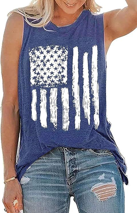 American Flag Tank Tops Women Patriotic Shirt USA Flag Sleeveless T-Shirt 4th of July Tee Tops | Amazon (US)
