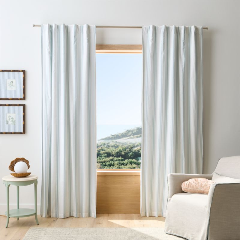 Rhodes Blue Yarndye Stripe Curtain Panel 44" x 63" by Jake Arnold | Crate & Kids | Crate & Barrel