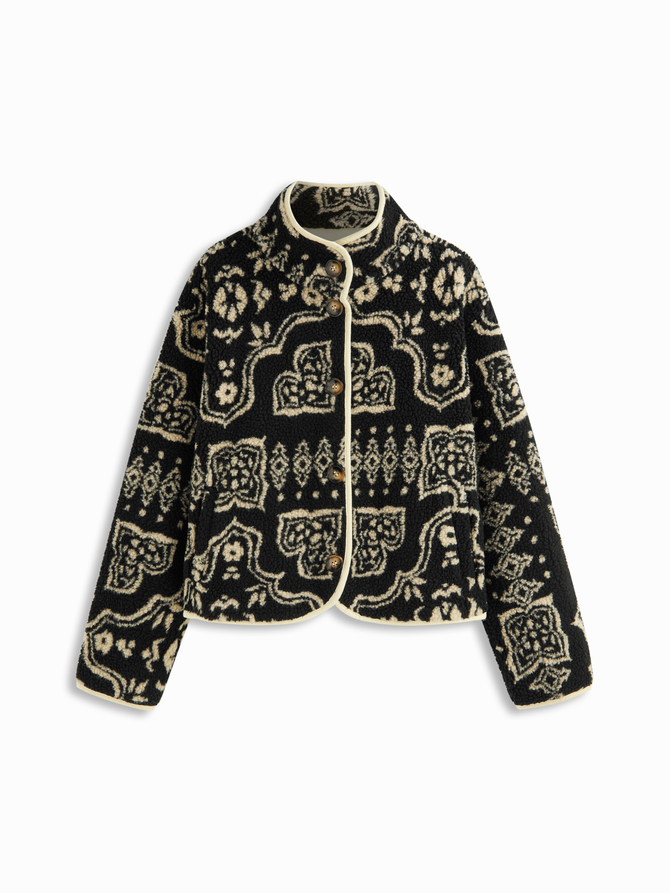 Fleece Fleece Aztec Button Stand Collar Long Sleeve Jacket For Daily Casual | Cider