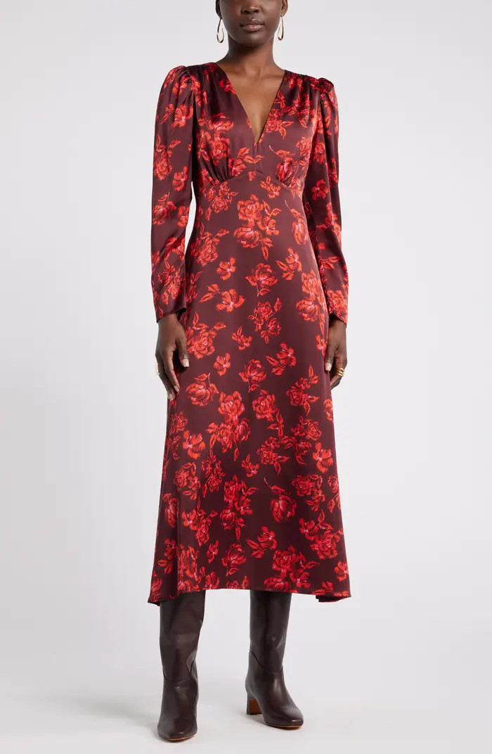 Nordstrom Long Sleeve Satin Midi Dress | Nordstrom | Nordstrom