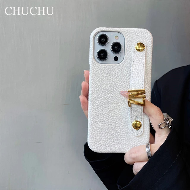 Capa de couro Metal Gold Name Pulseira, capa inicial personalizada, iPhone 14 Pro Max, 13, 12, 11... | AliExpress (US)
