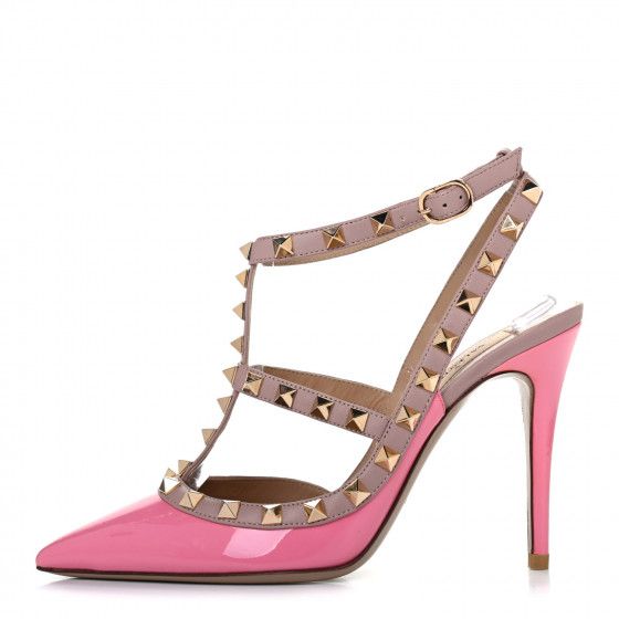 VALENTINO Patent Rockstud Ankle Strap Pumps 36 Pink Poudre | Fashionphile