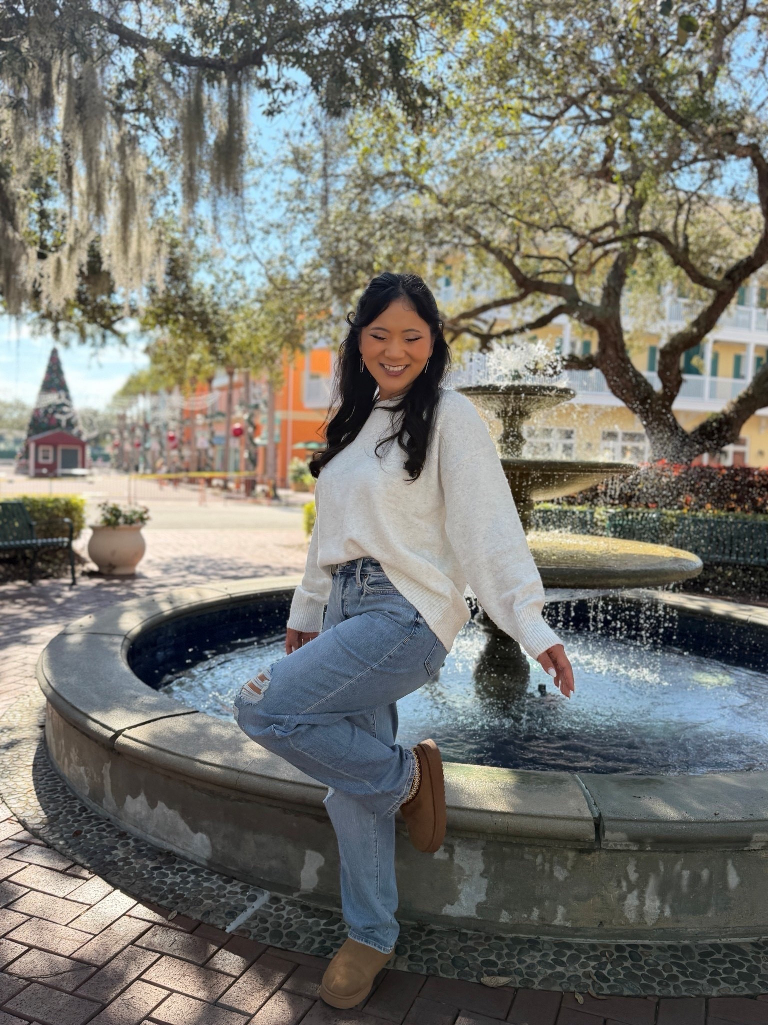 Old Navy Women's Curvy High-Waisted OG Loose Jeans wearing size 6. Cozy Wool-Blend Crew-Neck Sweater wearing size medium. 