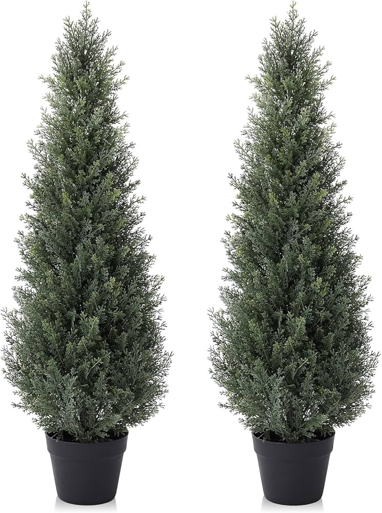 3FT Artificial Cedar Topiary Trees for Outdoors Potted Fake Cypress Trees Faux Evergreen Plants f... | Amazon (US)