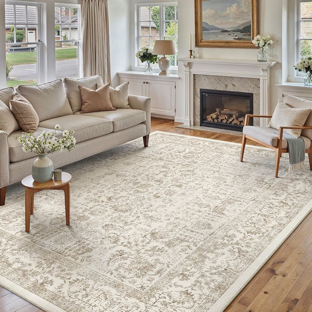 Light Brown Area Rug 5x7 Machine Washable Vintage Living Room Distressed Non Slip Carpet Traditio... | Amazon (US)